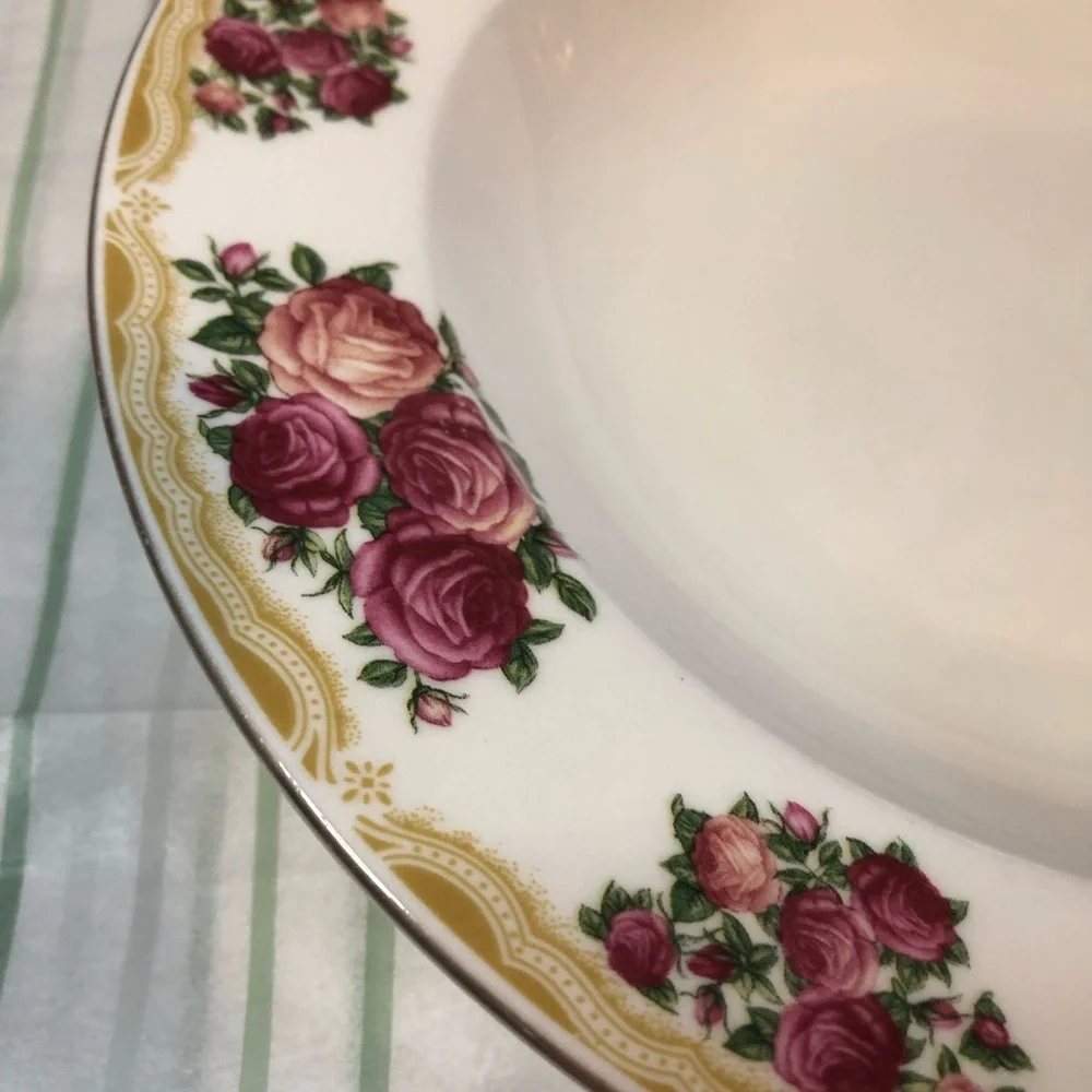Vintage Farberware Sydney Roses Ceramic Soup Bowl White